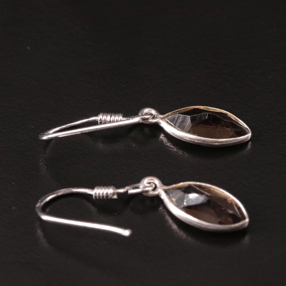 Smoky Quartz Sterling Silver Dangle Earrings 925 - Picture 3 of 4